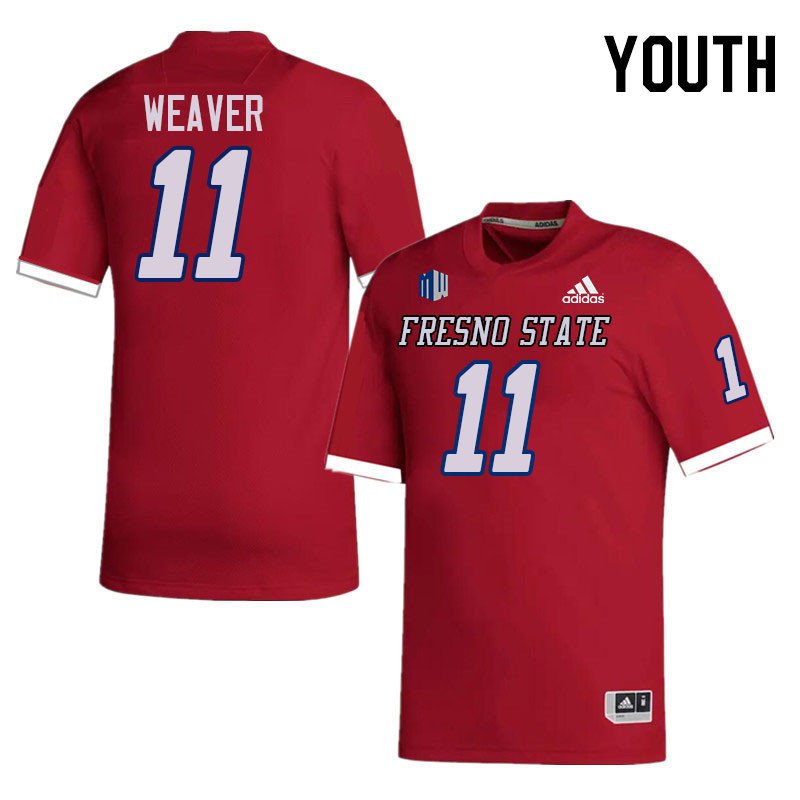 Youth #11 Dashiell Weaver Fresno State Bulldogs College Football Jerseys Stitched-Red
